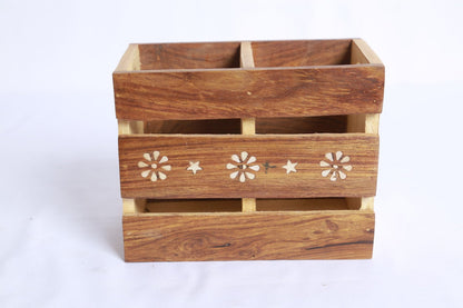 Wooden Cutlery/Pen Holder Floral Design