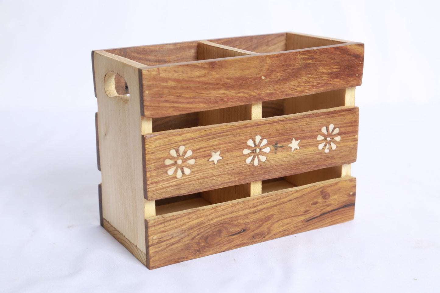 Wooden Cutlery/Pen Holder Floral Design