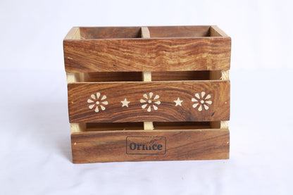 Wooden Cutlery/Pen Holder Floral Design